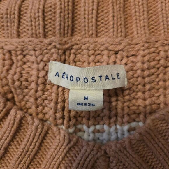 VTG Aeropastale M Cable Knit Sweater Colorblock V Neck Fisherman - Picture 3 of 7